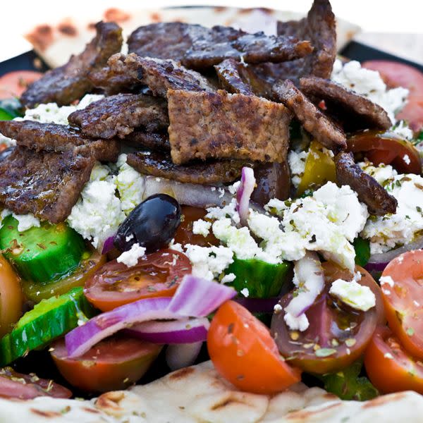 Greek Salad w/ Beef/Lamb Gyros on Top