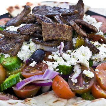 Greek Salad w/ Beef/Lamb Gyros on Top