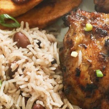 Bone in Stewed Chicken with Rice & Sweet Plantains.