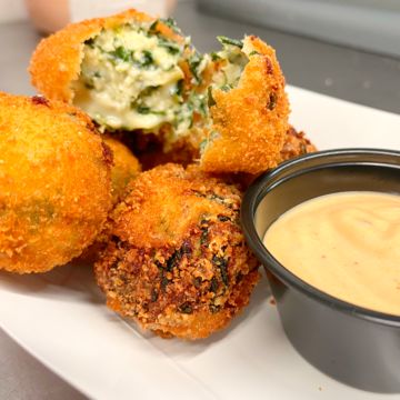 Spinach Artichoke Bites with side chipotle sauce 