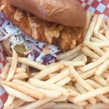Nashville Style Hot Chicken Sandwich with fries