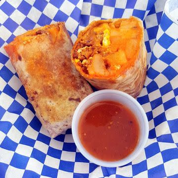 Bacon & Egg Burritos (2 per guest)you can add: potatoes, refried beans, and cheese