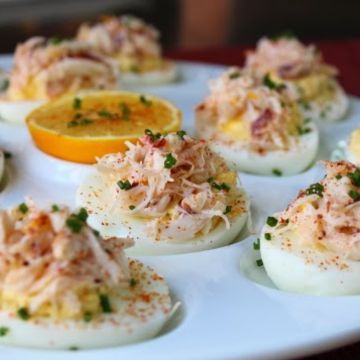 Surf and turf lobster deviled eggs