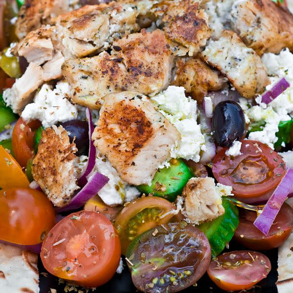 Greek Salad w/ Chicken Gyros on Top