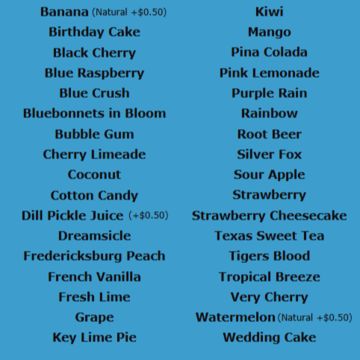 Shaved Ice Flavors