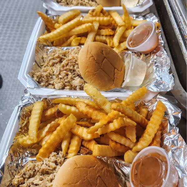 Turkey BBQ Sandwich w/ slaw and Fries