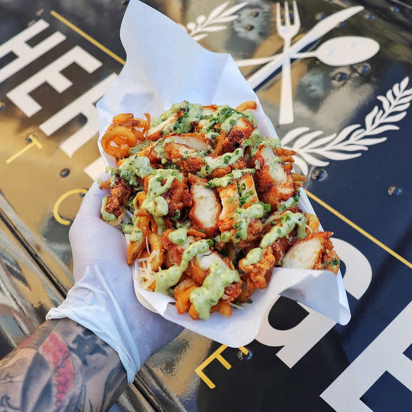 Chicken Pesto Loaded Fries 