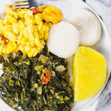 Callaloo (wild grown collard greens )(extreme vegan)  W/ or without saltfish, boiled dumpling, ackee