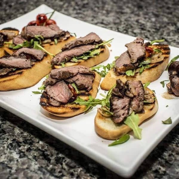 Deconstructed Cheesesteak Crostini