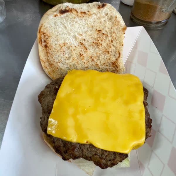 Burger, $6 Cheeseburger $7 or Veggie Burger $8