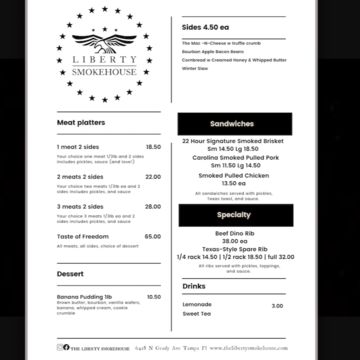 Example Menu for Saturday