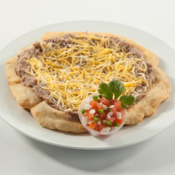Vegetarian, bean and cheese fry bread
