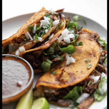 G-CCC Birria Tacos (Gochujang Chile con Carne) w/ Diced Onion and Cilantro