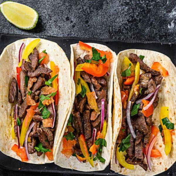 4 steak roasted pepper's and onions tacos