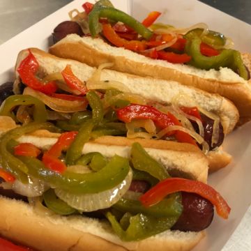 Polish Dog with Peppers and Onions 