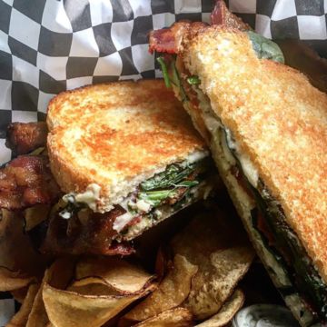 Bacon Spinach and Artichoke Grilled Cheese w/ Chips