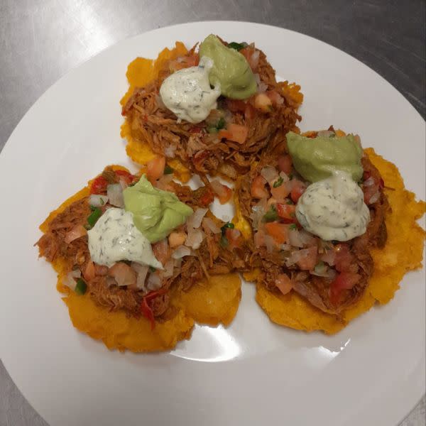 Tostones w/ Guac & Pork