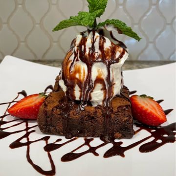 Triple chocolate brownie a la mode
