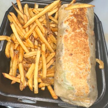Beans and cheese burrito with fries