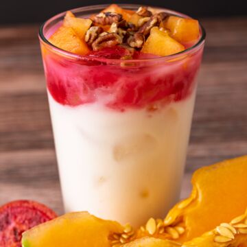 Signature Horchata agua fresca. Cantaloupe, Pecans and Strawberry