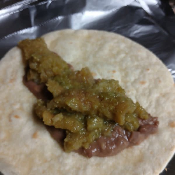 Pork Cracklings Burrito green sauce