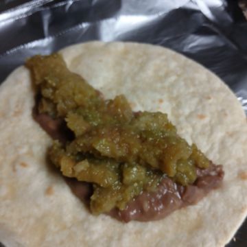 Pork Cracklings Burrito green sauce