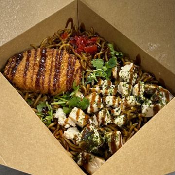 Japanese Style Yakisoba Noodles with Chicken (Comes w a side of Japanese Vegetable Croquette)