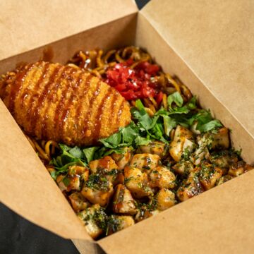 Japanese Style Yakisoba Noodles with Chicken (Comes w a side of Japanese Vegetable Croquette)