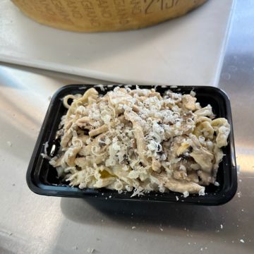 Fresh hand made fettuccine on Parmesan wheel