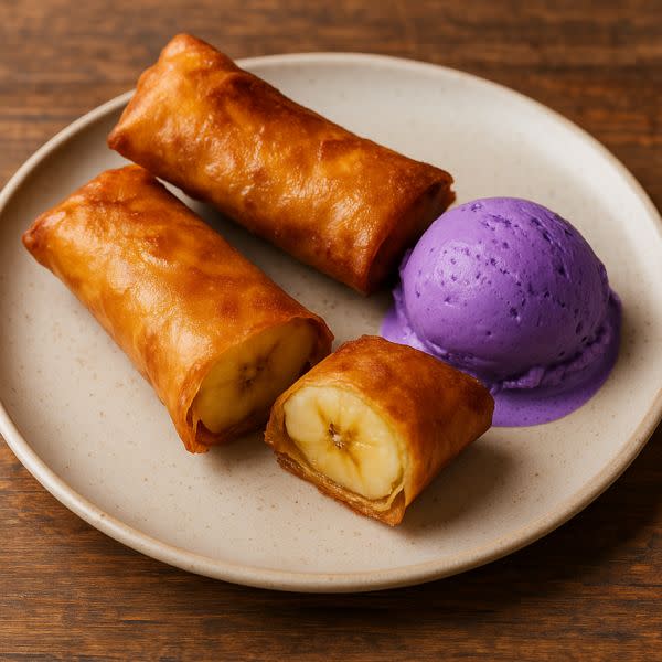Turon Served with Ube Ice Cream