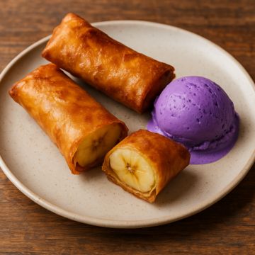 Turon Served with Ube Ice Cream