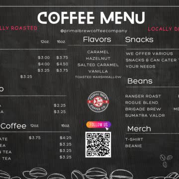 Coffee Menu & Snacks