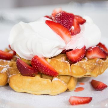 Liège Waffle w/ Strawberries and Whipped Cream 