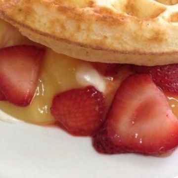 Liège Waffle with Lemon Curd, Strawberries and Whipped Cream