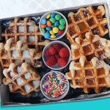 6 pack of waffles with choice of 3 toppings