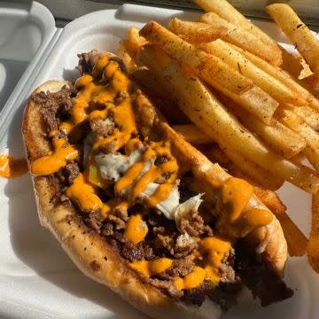 Philly cheesesteak and fries