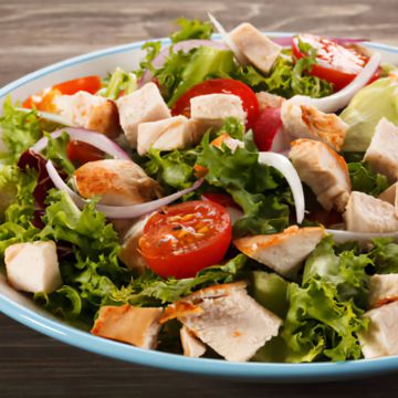 Gourmet salad with fried turkey tenders