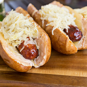 Homemade backyard Beef  or Lamb or Chicken kielbasa sausages with German kraut