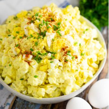 Deviled egg potato salad with mustard