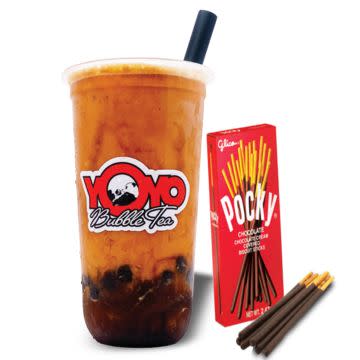 Thai Tea AND choice of Yoyo Real Fruit Popsicle, 3 Macarons or Pocky (choose 1 of the 3).