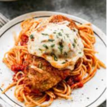 Spaghetti with Chicken Parmesan    Includes 3 garlic knots