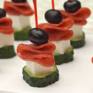 Cheese and salami tower