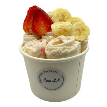 Fresh strawberry and banana rolled ice cream