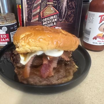 Badass BBQ Bacon Cheese Smash (we use Jack Daniel's) - just sayin'