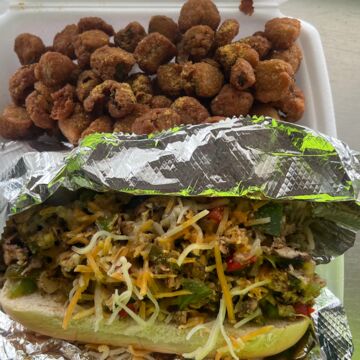 Steak Philly w/fries or okra
