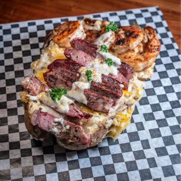 Surf and turf double baked potato