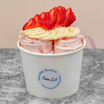 Vegan fresh strawberry and banana rolled ice cream