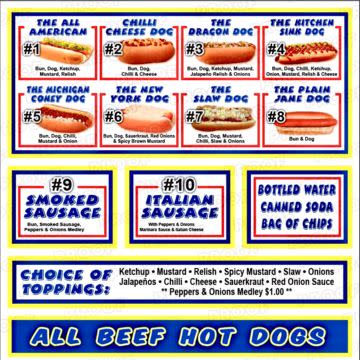 Hotdog & Sausage Menu