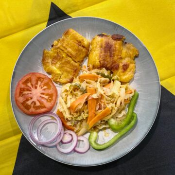 Green Fried Plantains w/ Steamed Cabbage