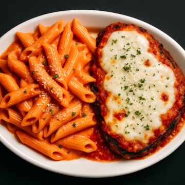 CHICKEN PARMESAN + SPICY PINK SAUCE PASTA
